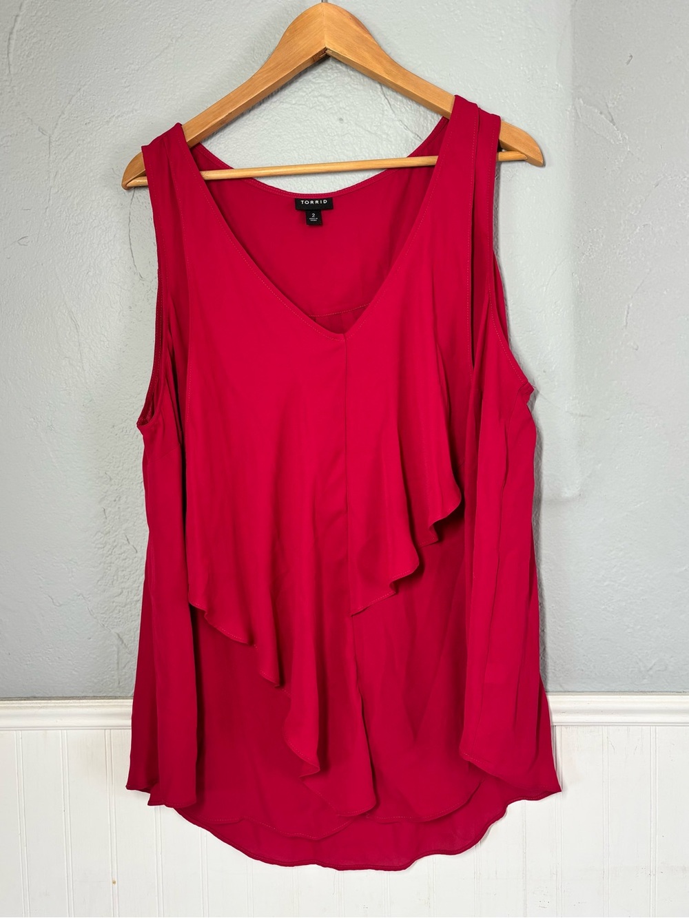 Torrid V-neck Georgette tank top layered front ruffle. Magenta Red Pink